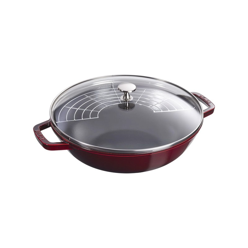Staub Wok 30 cm con coperchio in vetro e griglia Granata