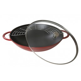 copy of Staub Wok 30 cm con coperchio in vetro e griglia Rosso Ciliegio