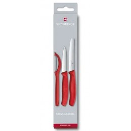 Victorinox Swiss Classic Vegetable Knife Set, 3 pcs with Red Vegetable Peeler