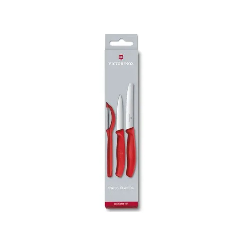 Victorinox Set da Coltelli Verdura Swiss Classic, 3 pz con Pelaverdure Rosso