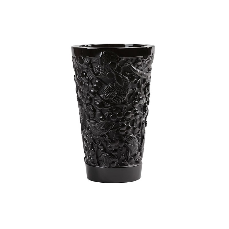Lalique Vaso Medio Merles et Raisins Nero in Cristallo Ref. 10732300