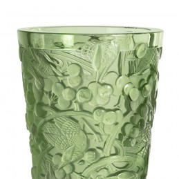 Lalique Vaso Medio Merles et Raisins Verde in Cristallo Ref. 10732300