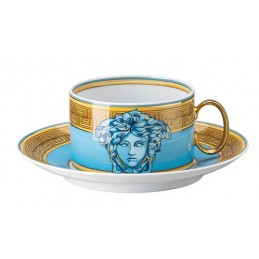 Versace Rosenthal Medusa Amplified Blue Coin Tazza Tè con Piattino