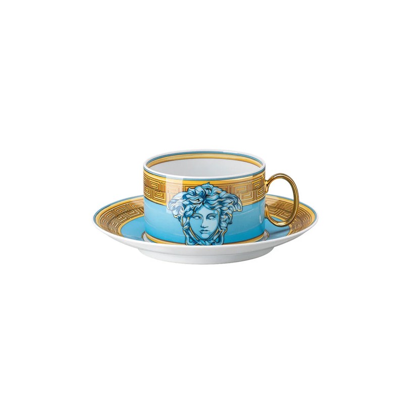 Versace Rosenthal Medusa Amplified Blue Coin Tazza Tè con Piattino
