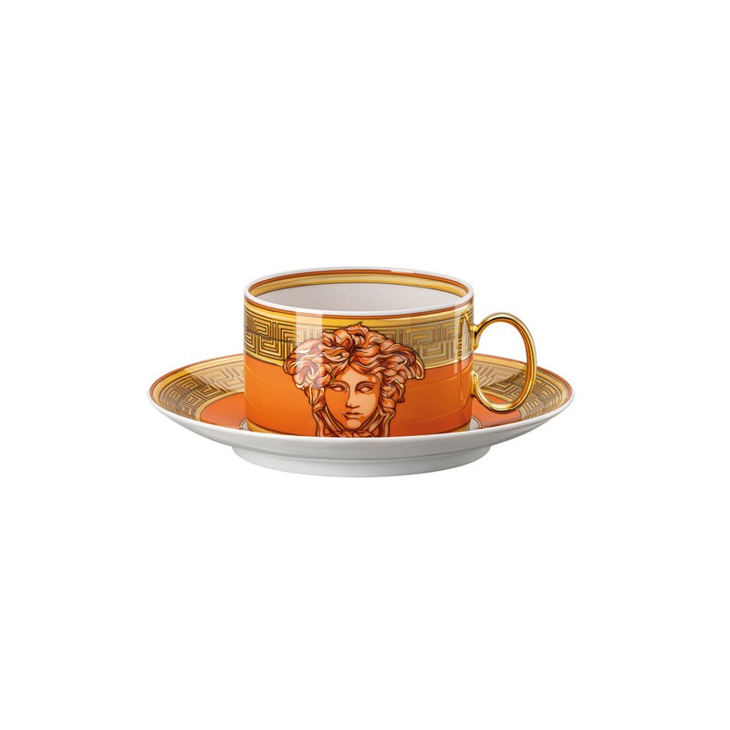 Versace Rosenthal Medusa Amplified Orange Coin Tea Cup & Saucer