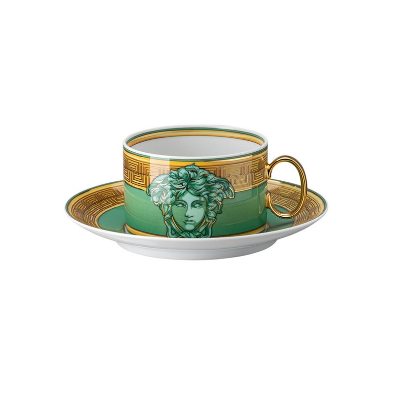 Versace Rosenthal Medusa Amplified Green Coin Tazza Tè con Piattino