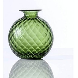 Venini Vaso Monofiore Balloton Verde Mela Filo Rosso Sabbiato H. 16. 5 cm