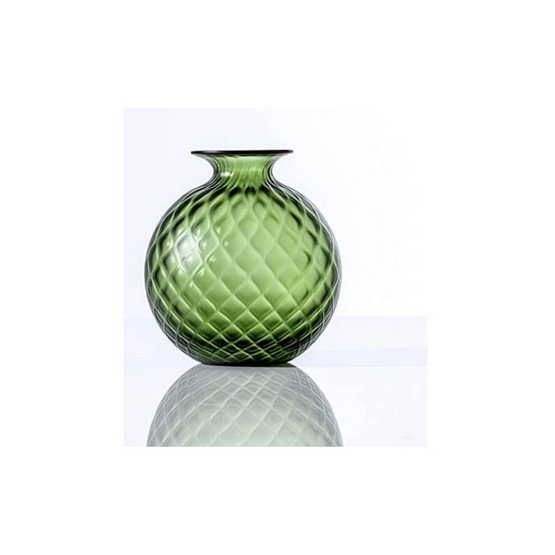Venini Monofiore Balloton Vase Green Apple Red Thread Sandblasted H. 16. 5 cm
