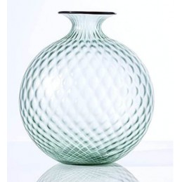 Venini Monofiore Balloton Vase Rio Green Oxblood Red Thread Sandblasted H. 24. 5 cm