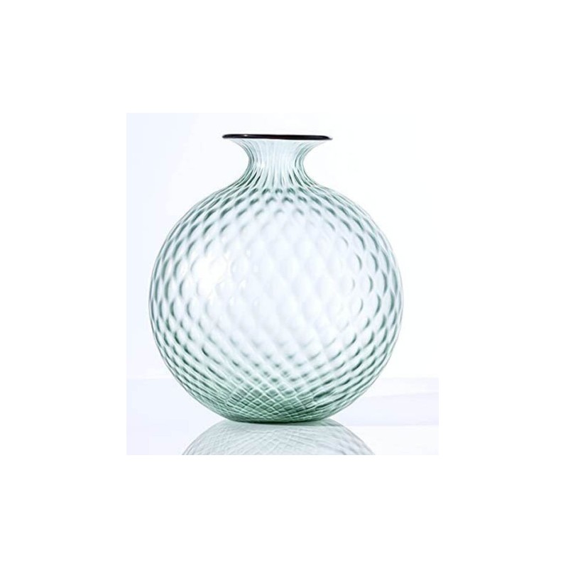 Venini Monofiore Balloton Vase Rio Green Oxblood Red Thread Sandblasted H. 24. 5 cm