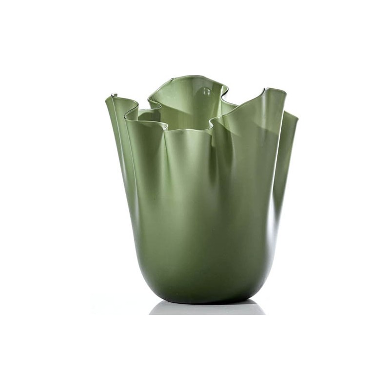 Venini Green Apple Sandblasted Fazzoletto Vase H. 31 cm Ref. 700. 00