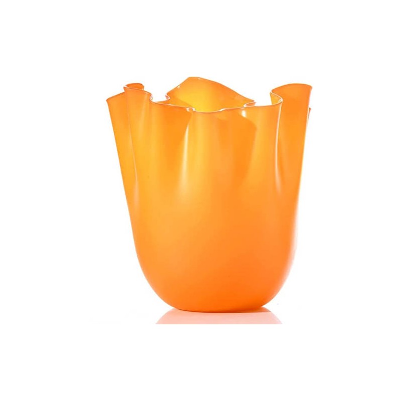 Venini Orange Sandblasted Fazzoletto Vase H. 24 cm Ref. 700. 02