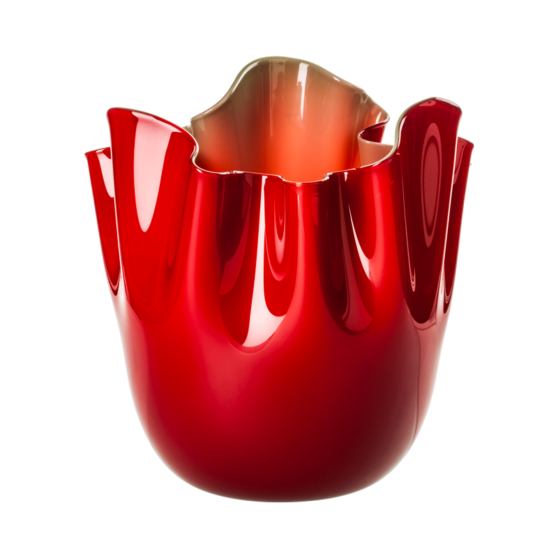 Venini Fazzoletto Opalino Bicolor Vase, Red / Apple Green Ref. 700. 04