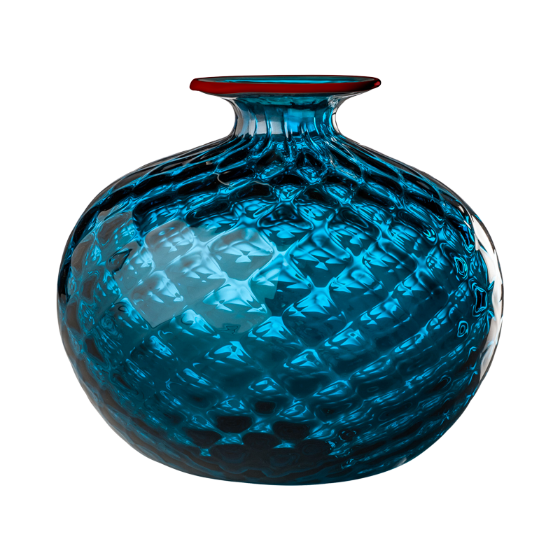 Venini Monofiori Balloton Vase Aquamarine / Red Thread H 12. 5 cm Ref. 100. 36