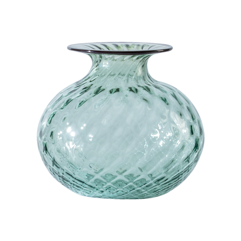 Venini Monofiori Balloton Vase Rio Green / Ox Blood Red Thread H 12. 5 cm Ref. 100. 36