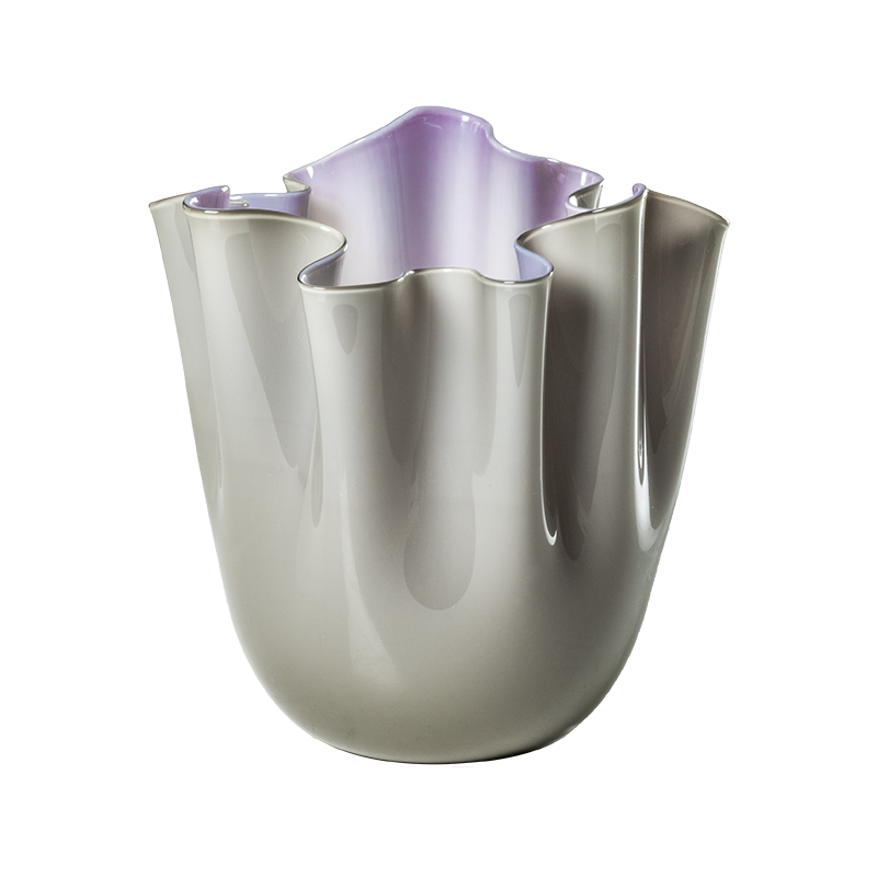 Venini Fazzoletto Opalino Bicolor Vase Taupe / Indigo H. 24 cm Ref. 700. 02