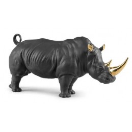 Lladrò Scultura Rinoceronte Nero / Oro Edizione Limitata Ref. 01009595