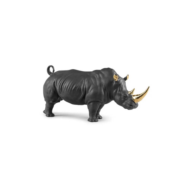 Lladrò Rhino (black-gold) Sculpture, Ref. 01009595 Limited Edition