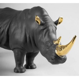 Lladrò Rhino (black-gold) Sculpture, Ref. 01009595 Limited Edition