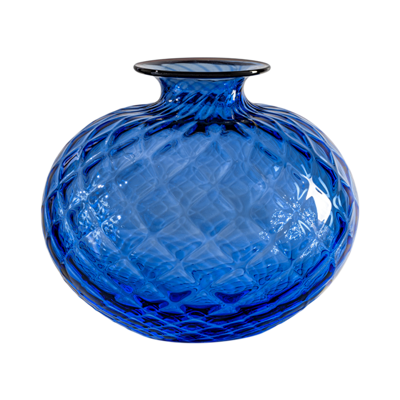 Venini Vaso Monofiore Balloton Zaffiro / Filo Rosso H. 12. 5 cm Ref. 100. 36