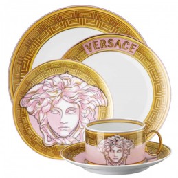 Versace Rosenthal Medusa Amplified Pink Coin Dinnerware Set 5 Pieces