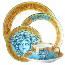 Versace Rosenthal Medusa Amplified Blue Coin Dinnerware Set 5 Pieces