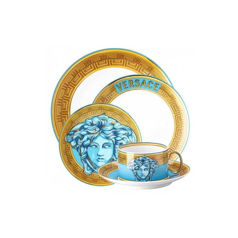 Versace Rosenthal Medusa Amplified Blue Coin Dinnerware Set 5 Pieces