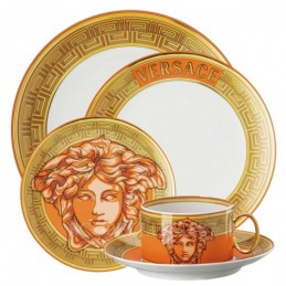 Versace Rosenthal Medusa Amplified Orange Coin Dinnerware Set 5 Pieces