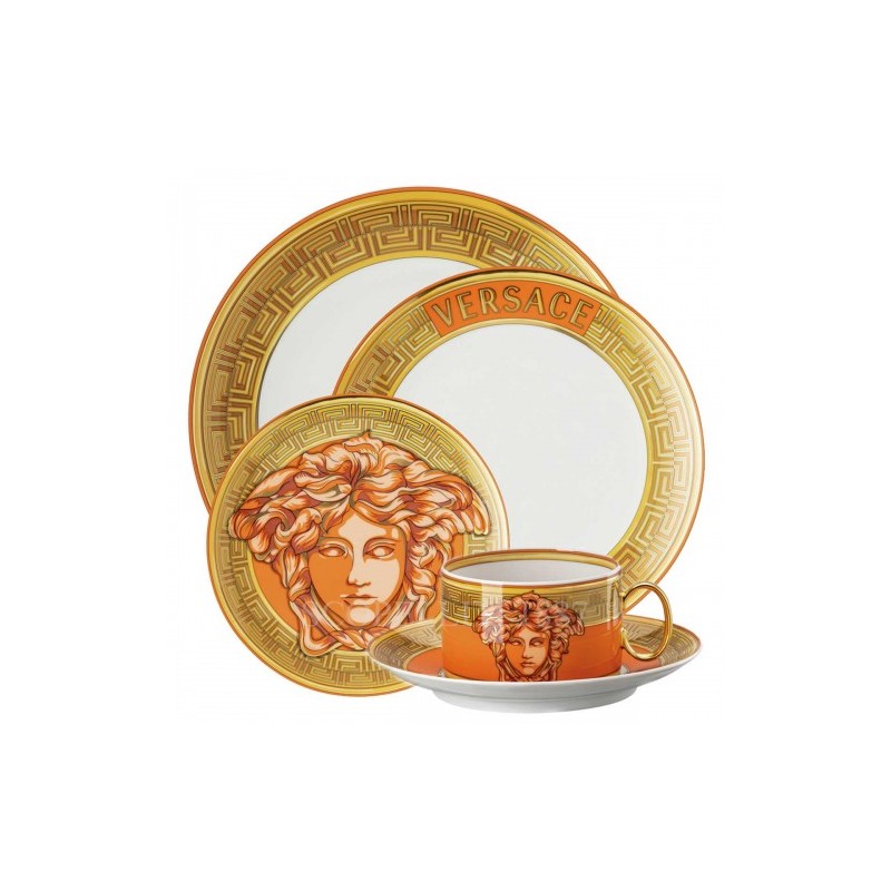 Versace Rosenthal Medusa Amplified Orange Coin Dinnerware Set 5 Pieces