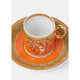 Versace Rosenthal Espresso Cup with Saucer Medusa Amplified Orange Coin