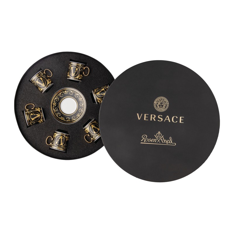 Versace Rosenthal Virtus Gala Black Set of 6 Cup Espresso with Saucer