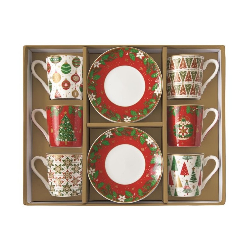 Easy Life Set of 6 Cups With Saucers In Jingle Bells Gift Box