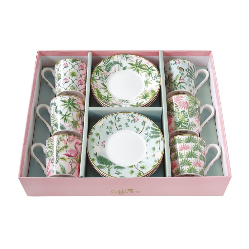 Easy Life Set 6 Espresso Cups With Saucers WILD TROPICAL