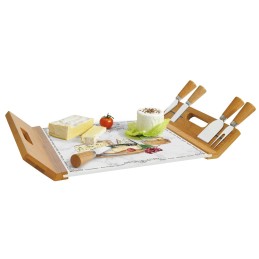 Easy Life Cheese Serving Tray With Glass Base and 4 LES FROMAGES Knives