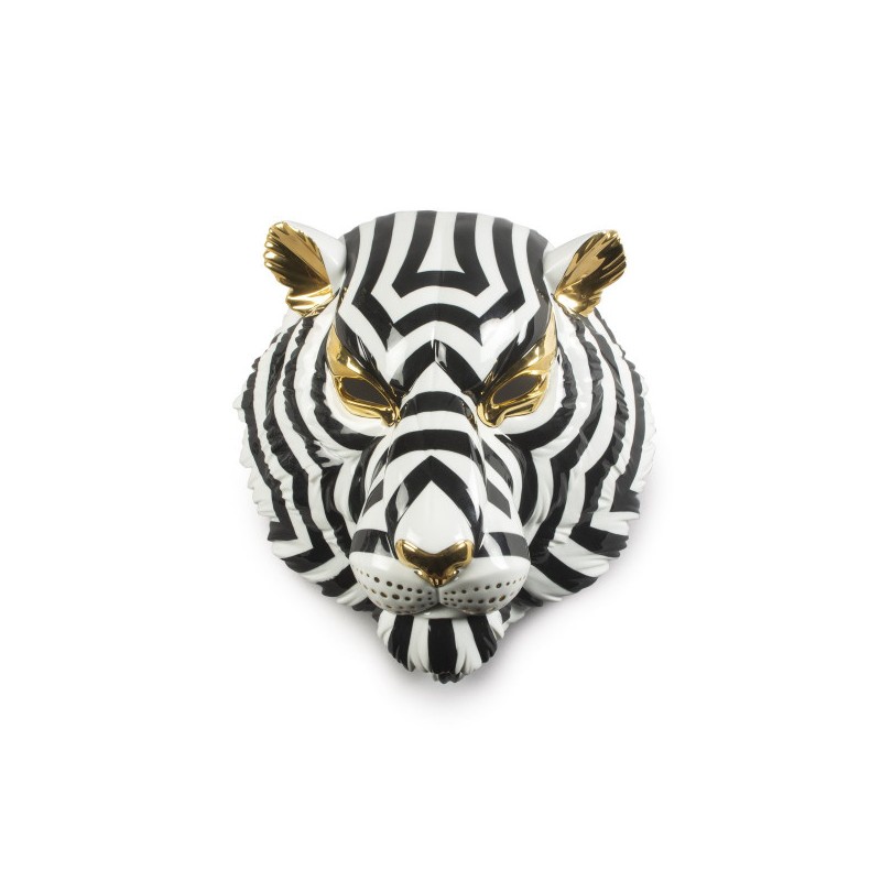LLadrò Statua Scultura Maschera Tigre Nero Oro Ref. 01009404