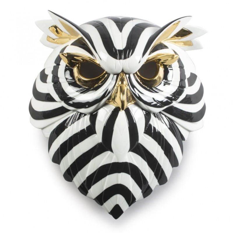 Lladrò Figurine Sculpture Owl Mask Black Gold Ref. 01009406 Lladrò Figurine Sculpture Owl Mask Black Gold Ref. 01009406