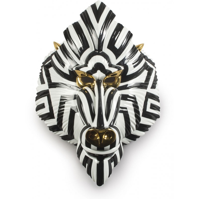 Lladrò Figurine Sculpture Mandrill mask Black Gold Ref.  01009405