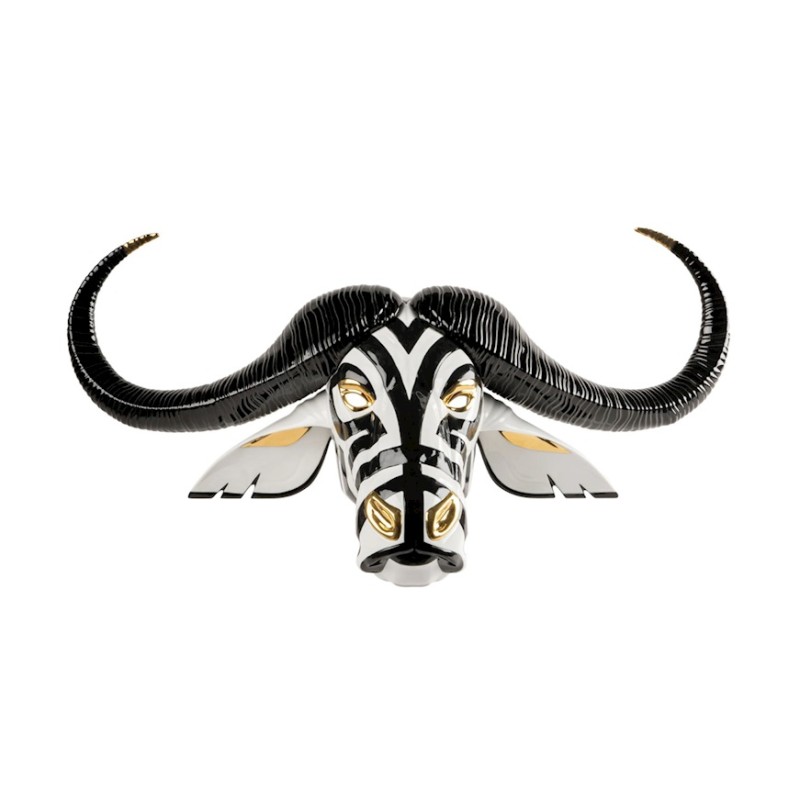 LLadrò Statua Scultura Maschera Bufalo Nero Oro Ref. 1009566