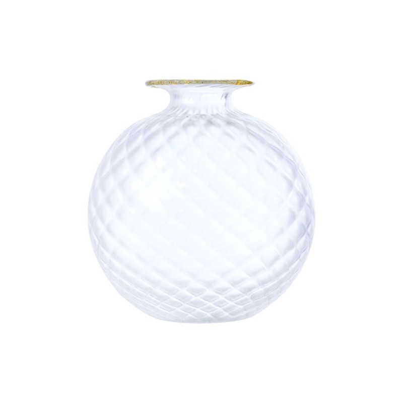 Venini Vaso Monofiore Balloton Frozen Bianco Sabbiato Filo Oro H. 24.5 cm Ref. 100.29