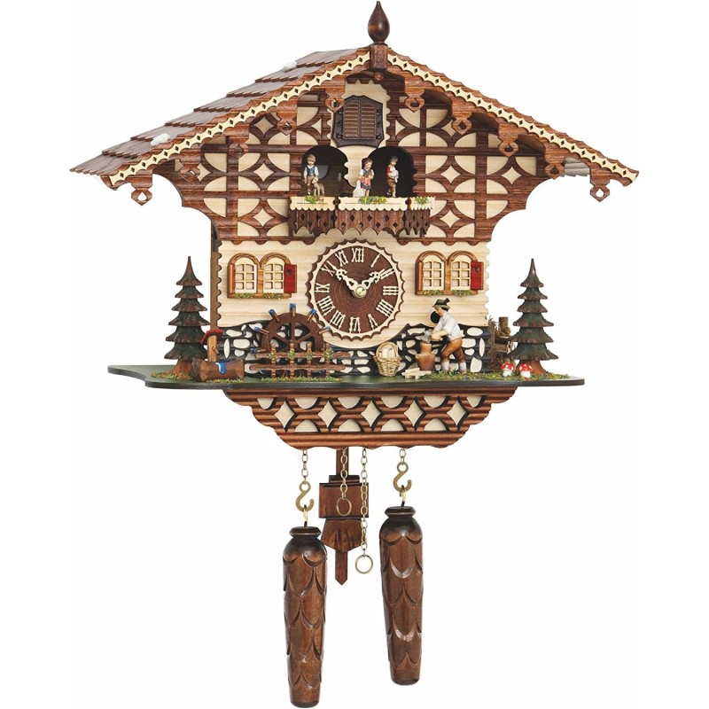 Trenkle Quartz Cuckoo Clock with Moving Woodcutter and Revolving Mill Wheel, with Music TU.4212.QMT.HZZG