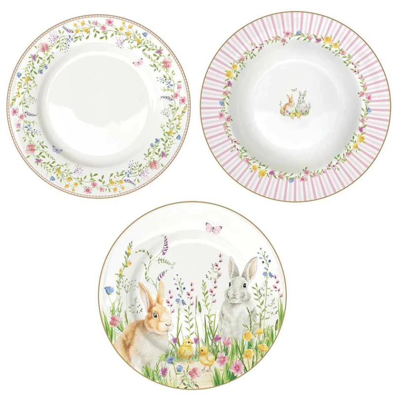 Easy Life Set 18 piatti pasquali in porcellana "Happy Easter"