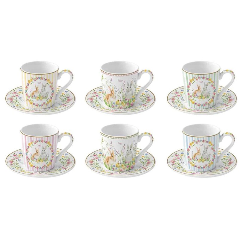 Easy Life Set of 6 porcelain coffee cups with saucers "Happy Easter" 100 ml