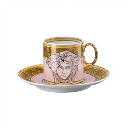 Versace Rosenthal Tazza Espresso Con Piattino Medusa Amplified Pink Coin