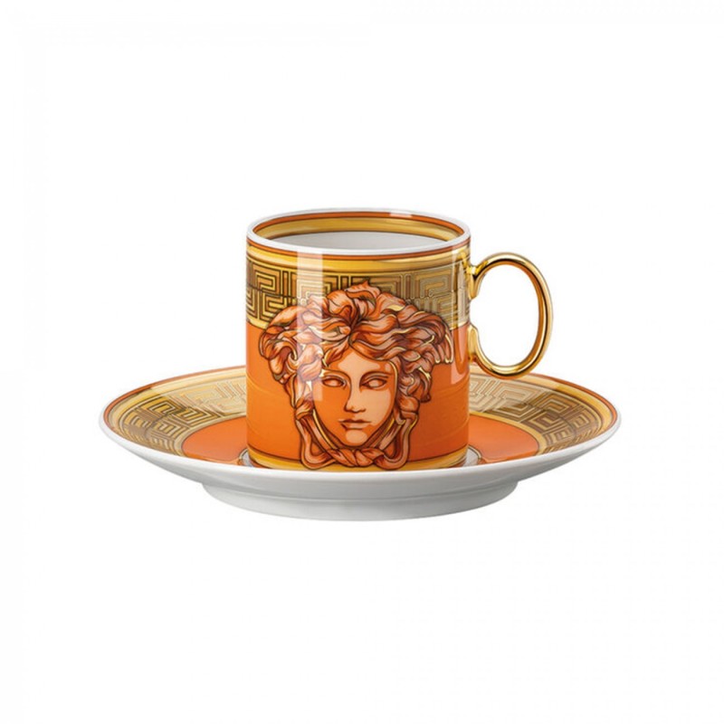 Versace Rosenthal Tazza Espresso Con Piattino Medusa Amplified Orange Coin