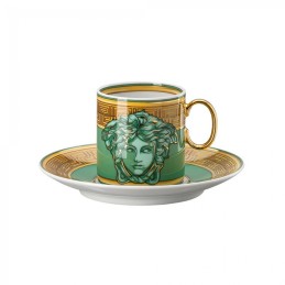 Versace Rosenthal Espresso Cup with Saucer Medusa Amplified Green Coin