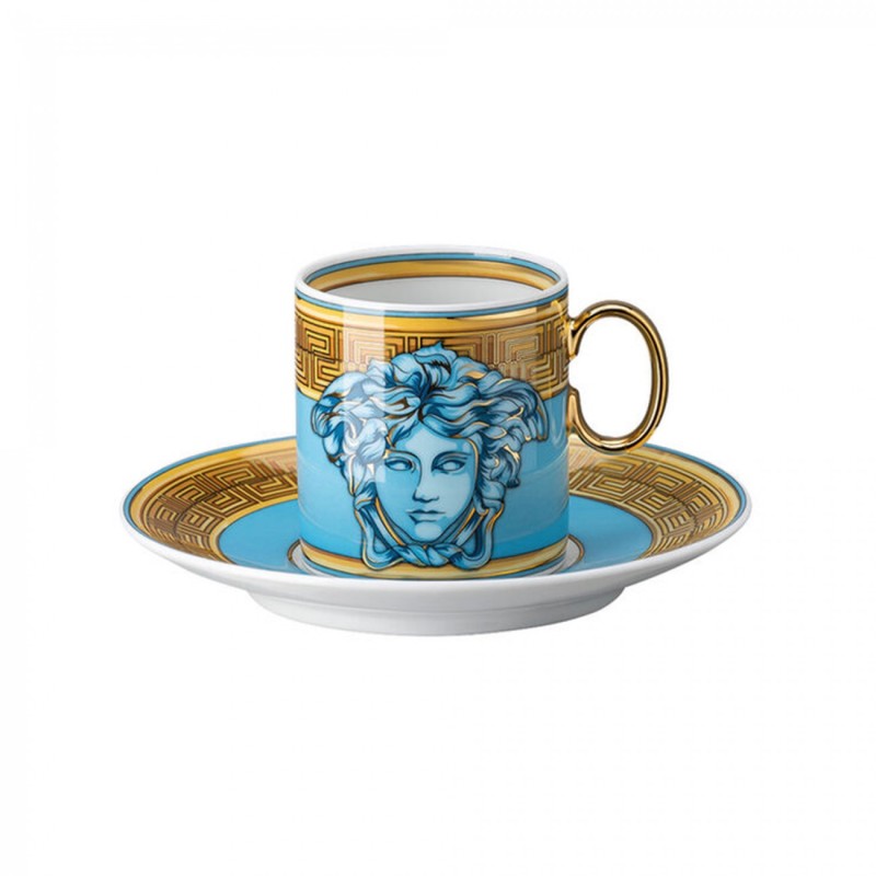 Versace Rosenthal Tazza Espresso Con Piattino Medusa Amplified Blue Coin