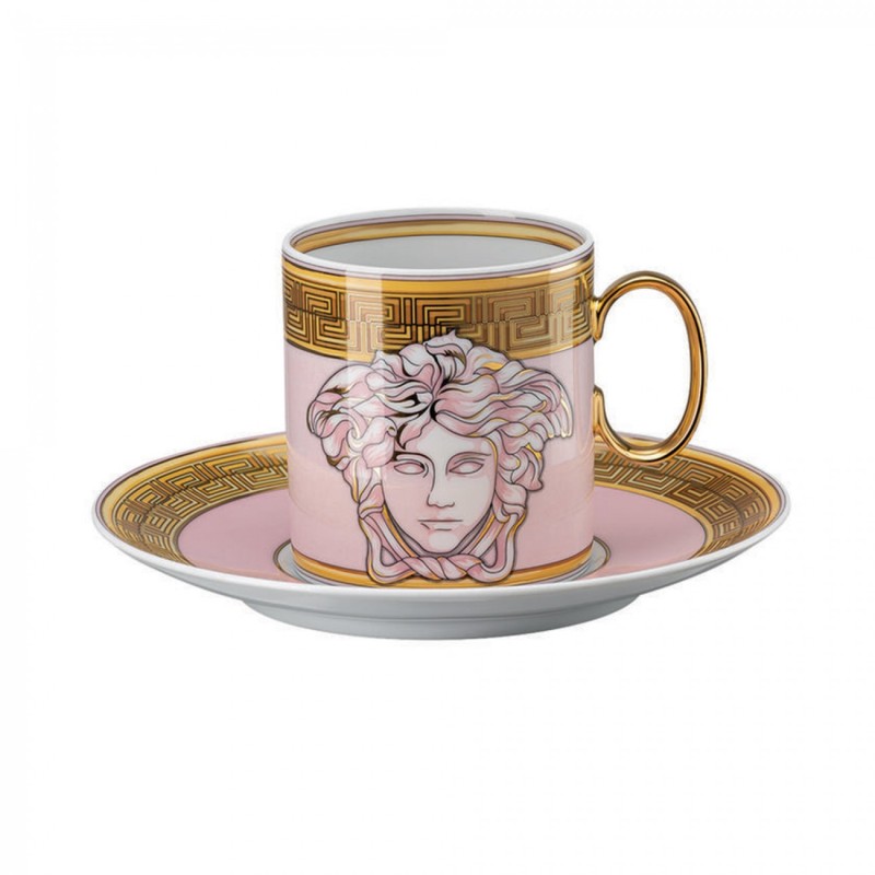 Versace Rosenthal Coffee Cup with Saucer Medusa Amplified Pink Coin