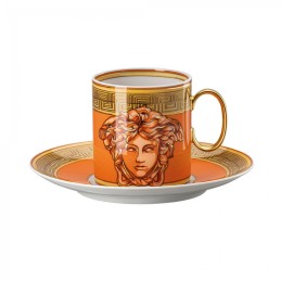 Versace Rosenthal Tazza Caffè Con Piattino Medusa Amplified Orange Coin