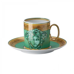 Versace Rosenthal Tazza Caffè Con Piattino Medusa Amplified Green Coin