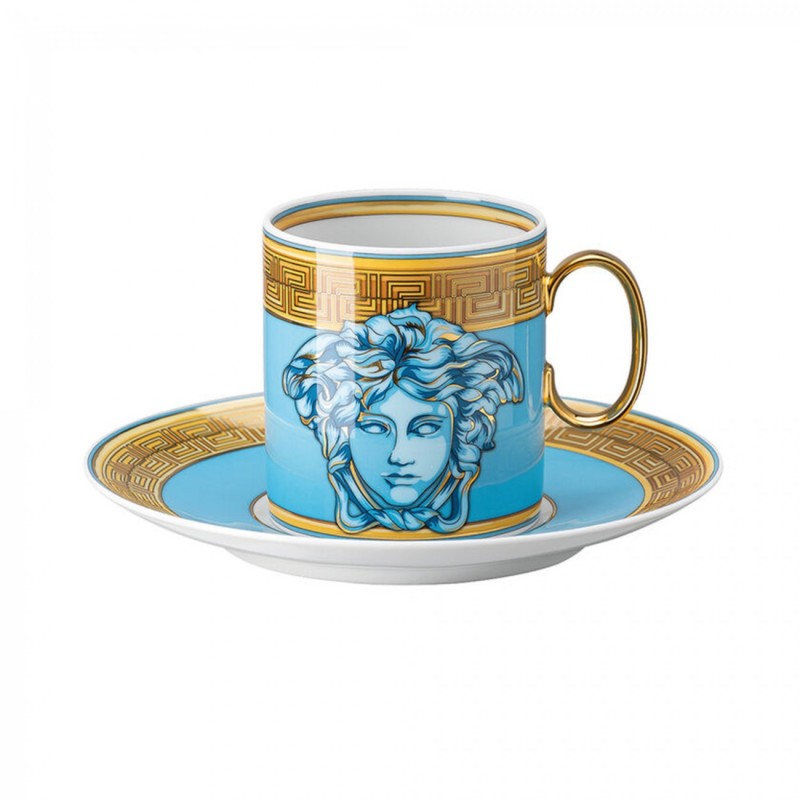Versace Rosenthal Tazza Caffè Con Piattino Medusa Amplified Blue Coin